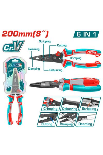 TOTAL Rubber hand pliers, first class, long nose, 8"