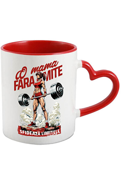 StoryGift Romania Cana Mama Fara Limite Ridicand Greutate Gym, 330ml, Ceramica Cu Maner Inima Rosi, Cu ,stg