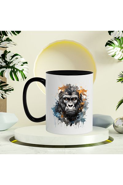 StoryGift Romania Gorilla Head Mug, Watercolor, Illustration, Eyes, Animal, Multicolor 330 ml, , With ,STG .