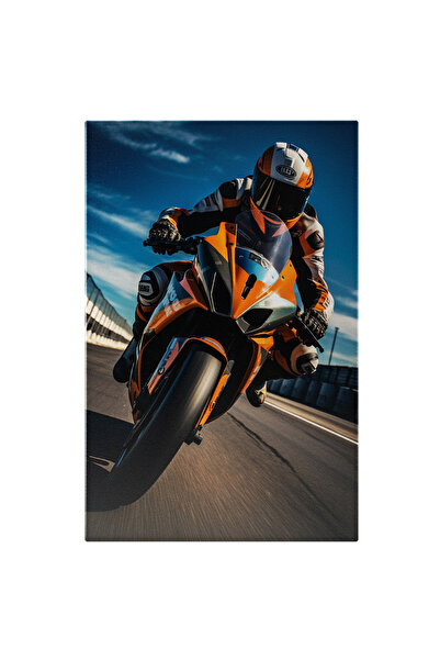 StoryGift Romania Tablou Canvas: Motocicleta Portocalie Pe Strada Condusa De ...