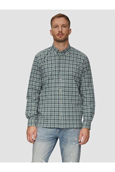 s.Oliver Men's shirt with checkered print, Regular fit, Green, L