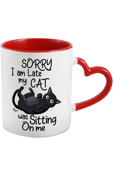 StoryGift Romania Cana Cu Pisica Neagra Cu Mesajul "sorry I Am Late, My Cat W...