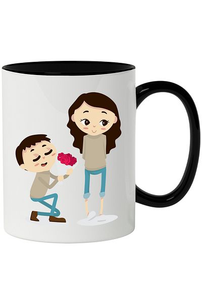 StoryGift Romania Mug With Bouquet, Roses, Lovers, Multicolor 330 ml, Ceramic with N Handle, With