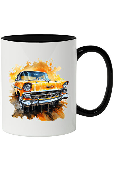 StoryGift Romania Cana Cu Masina Clasica, Chevy, Watercolor, Picaturi De Vops...