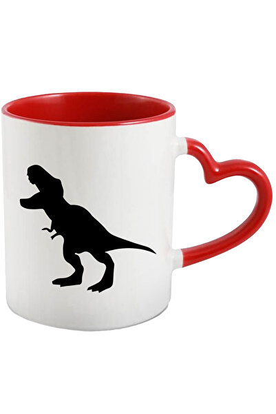 StoryGift Romania Cana Cu Un Dinozaur T-rex Furios Cu Maner Inima Rosie, Cu M...