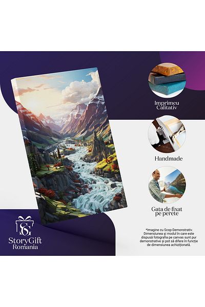 StoryGift Romania Tablou Canvas: View Landscape Rasarit De Soare Printre Munti Izvor Apa Stralucitoare Natura Pic