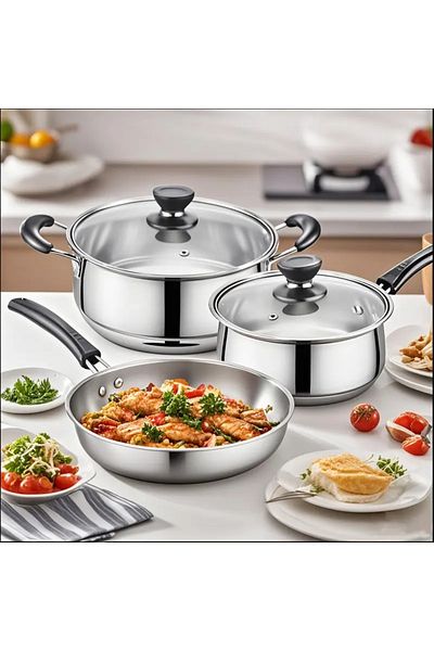 Lumely 3-Piece Stainless Steel Cookware Set, With Lids and Sturdy Handles, Pots And Pans, for Cooking