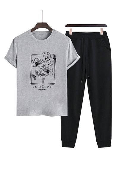 uyguntarz Σετ αθλητικών φόρμες Unisex BE HAPPY με στάμπα μπλουζάκι
