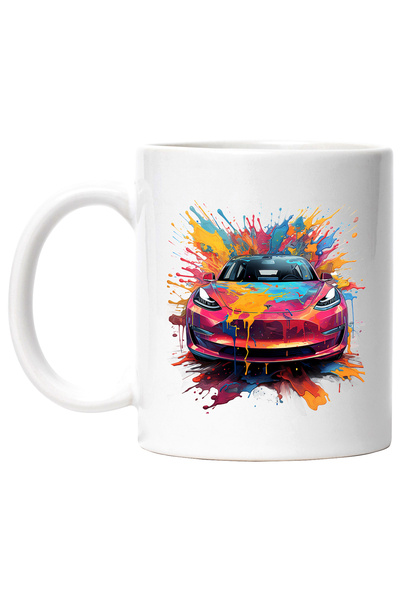 StoryGift Romania Cana Cu Masina, Brand, Tesla, Electrica, Vopsea, Multicolor...