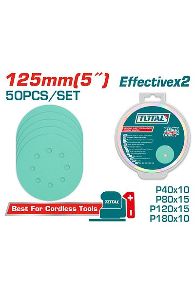 TOTAL 5" Sandpaper Set 50pcs/set P40x10/p80x15/p120x15/p180x10