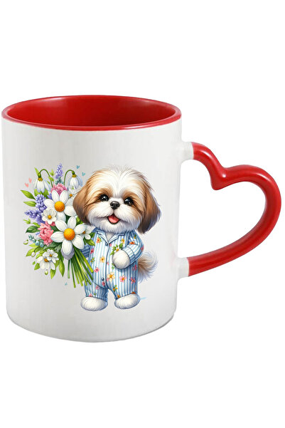 StoryGift Romania Cana Cu Un Catel Blanos Care Tine Un Buchet Cu Flori | Ilus...