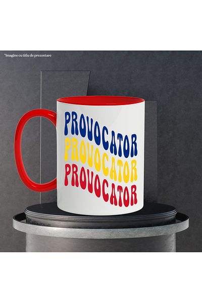 StoryGift Romania The Word Provocateur Mug, in the Colors of the Romanian Flag, Red, Yellow, Blue, with STG.