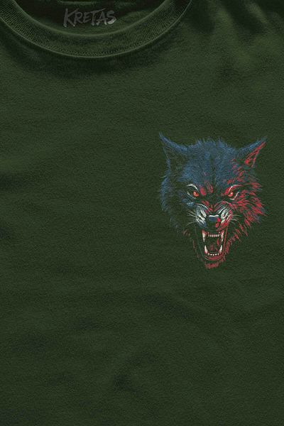 Kretas Χακί T-Shirt Claret Red Blue Wolf Wolf Red Blue Navy Blue Minimal μπροστινό μπλουζάκι Unisex