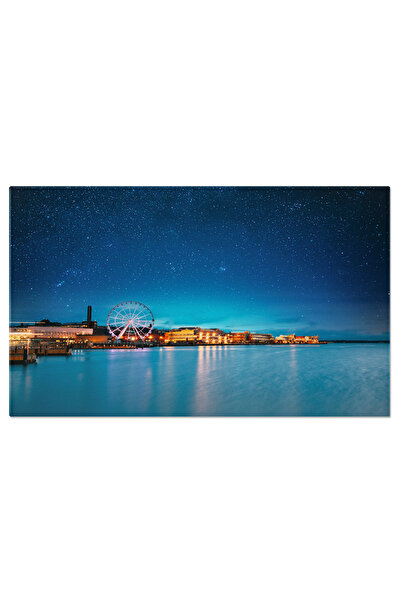 StoryGift Romania Tablou Canvas Helsinki, Finlanda, Cer Stelat Albastru Luminos De Deasupra Emergand Din Mare, Fi