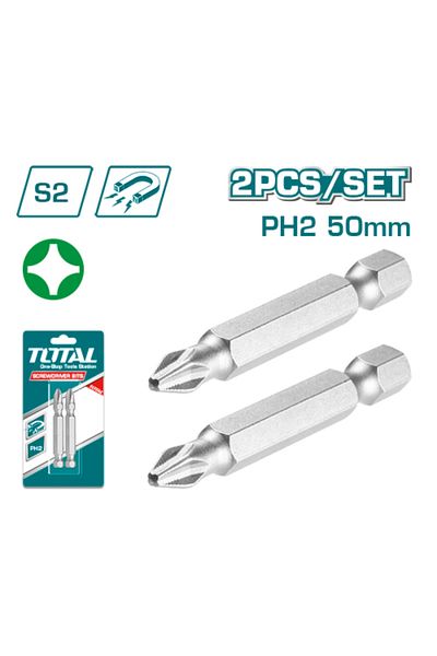 TOTAL Ph2 50mm 2pcs/set Long Chrome Screwdriver Bit Set