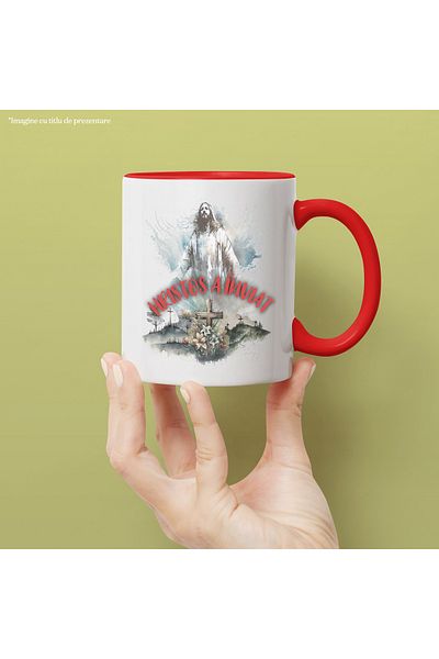 StoryGift Romania Mug Christ is risen issus in heaven Easter holidays, 330ml, Ceramic with Red Handle, With ,STG