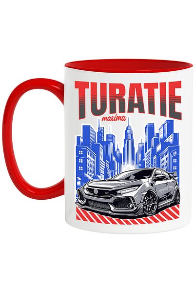 StoryGift Romania Cana Turatie Maxima Masina Viteza Adrenalina, 330ml, Ceramic Cu Maner Rosu, Cu Maner ,stg