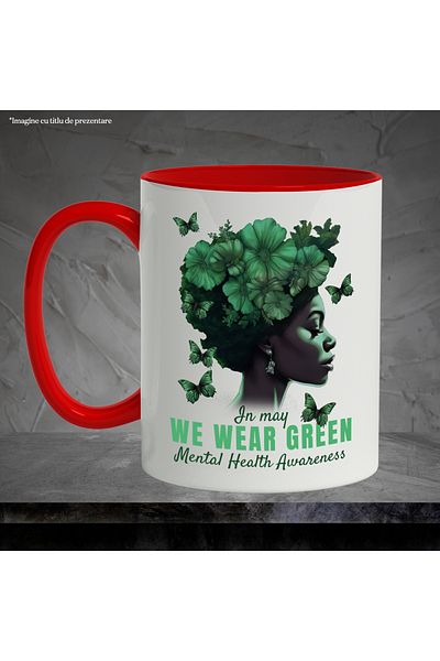StoryGift Romania Mug With Message In English In May We Wear Green, Portrait, Butterflies, Flowers, Multicolor, With ,STG