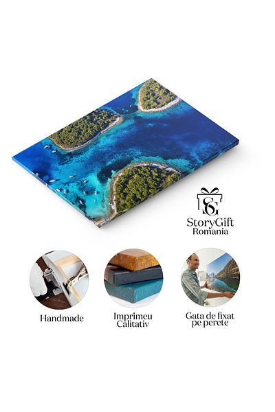 StoryGift Romania Tablou Canvas Peisaj Marin Aerian In Croatia, Vedere Aeriana, Insula, Apa, Albastru, Peisaj, Pa