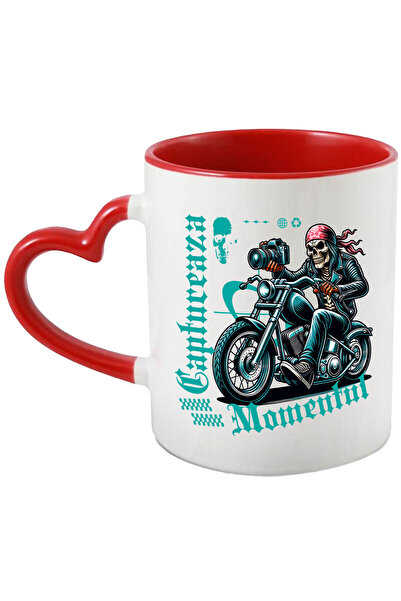 StoryGift Romania Cana Cu Craniu Uman Schelete Motociclist Cu Bandana Rosie Aparat Foto Pasiune Me, Cu ,stg