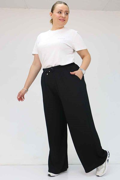 Eslina 39012 Large Size Wraped Wide Leg Trousers-black