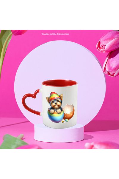 StoryGift Romania Mug with a furry puppy coming out of a broken egg | illustration | white flower |, With ,STG
