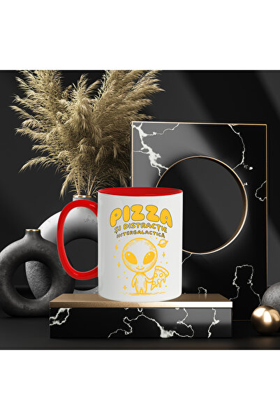 StoryGift Romania Pizza and intergalactic fun alien in space mug, 330ml, Ceramic, Cu, STG
