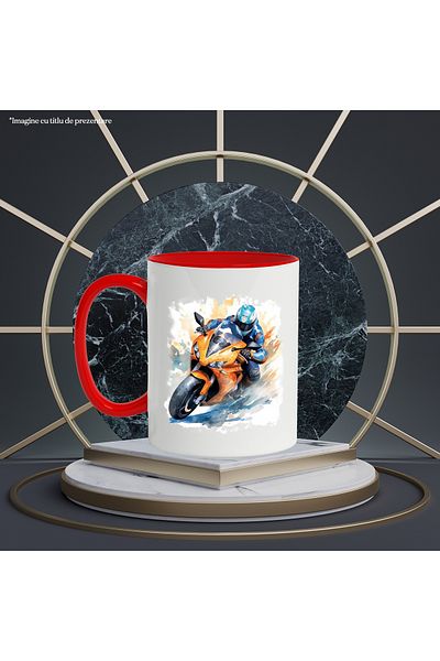 StoryGift Romania Mug With Motorcycle, Sport, Watercolor, Equipment, Multicolor 330 ml, Ceramics, With ,STG