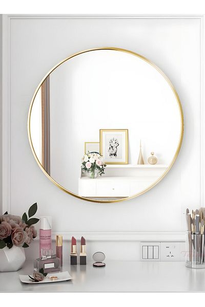 Taimi Makeup Mirror Round 90cm with Gold Frame Makeup Mirror Suitable for Dressing Rooms and Bedrooms