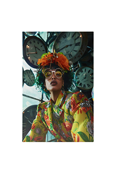 StoryGift Romania Tablou Canvas: Model Feminin În Costum Galben Cu Flori Și O...