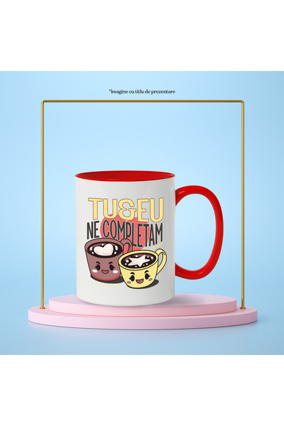 StoryGift Romania Perfect Pair Mug, we complement each other, couple, love, 330ml, Ceramic with Red Handle, With Handle, STG