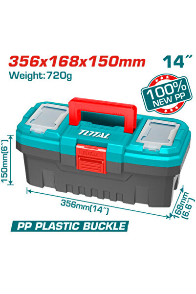 TOTAL 14" Empty Plastic Tool Box with Plastic Lock
