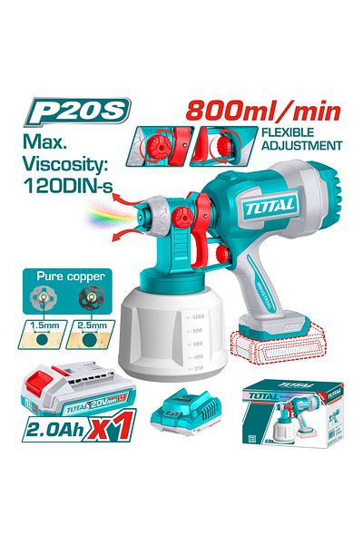 TOTAL 20v 800ml/min battery paint spray gun, one battery and charger