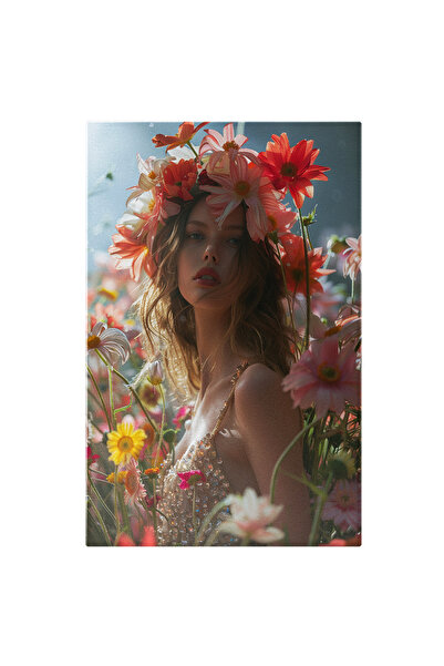StoryGift Romania Tablou Canvas: Model Feminin Cu Coroană De Flori Roșii În C...