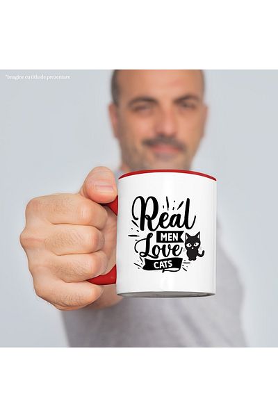 StoryGift Romania Mug with the message "Real men love cats" - real men love cats, With