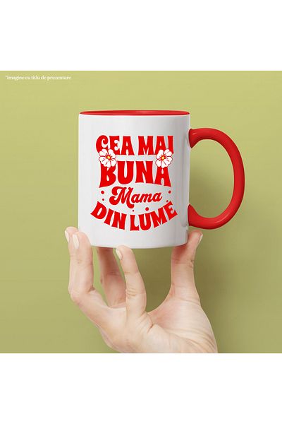 StoryGift Romania Best-Mother Mug, mom, daughter family, 330ml, Ceramic with Red Handle, With Ro Handle, STG