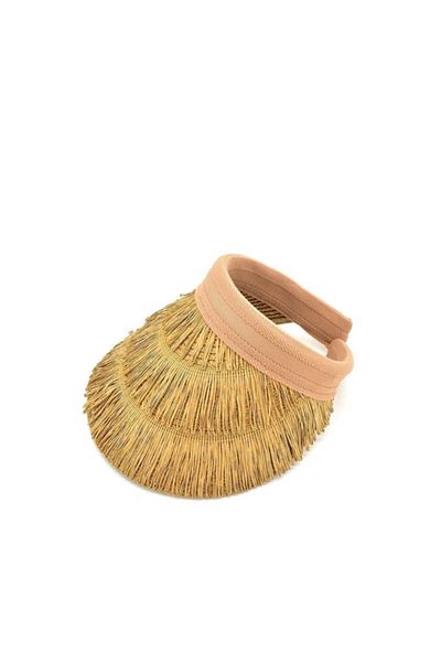 Saten Fringed Straw Visor Hat - Camel