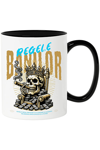 StoryGift Romania Cana Regele Banilor - Schelet Cu Coroana, 330ml, Ceramica C...