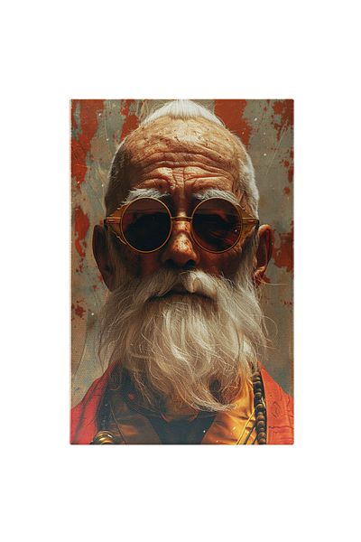 StoryGift Romania Tablou Canvas: Hipster Bătrân Cu Barbă Albă, Portret Retro Cu Ochelari Rotunzi- Personalități