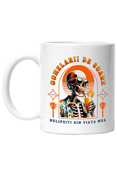 StoryGift Romania Cana Ochelarii De Soare Nelipsiti Schelete La Plaja, 330ml, Ceramic Cu Maner Alb, Cu ,stg