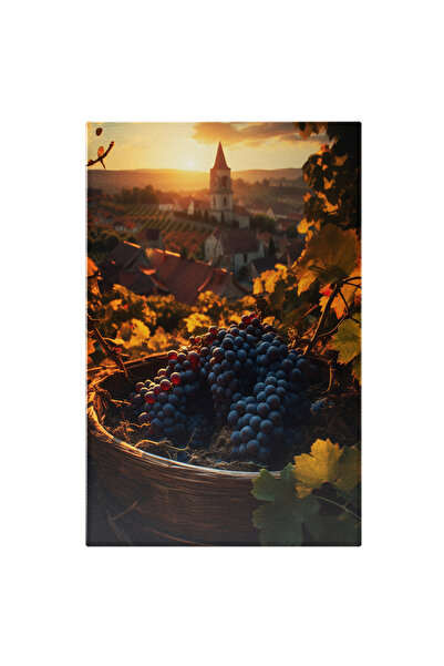 StoryGift Romania Tablou Canvas: Cadru Cu Struguri Negri- Fructe Și Vin Pictu...