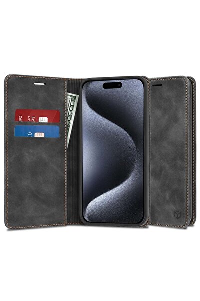 SKYDDAR INNOVATION Husă pentru iPhone 15 Pro, portofel moale, piele ecologică...