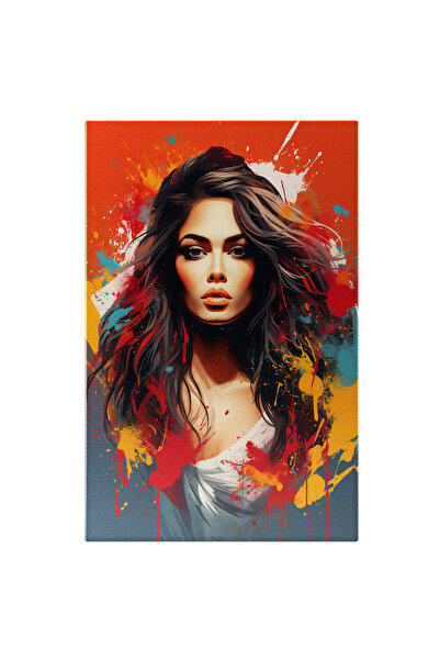 StoryGift Romania Tablou Canvas: Portret In Culori Femeie Cu Parul Lung Si Chipul Luminos Imbracata In Alb Cu Ge