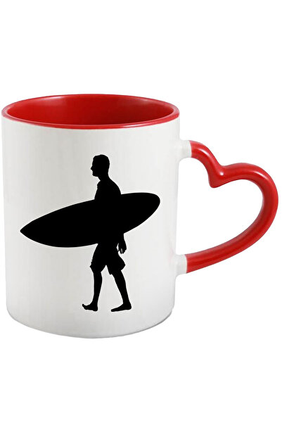 StoryGift Romania Cana Pentru Pasionatii De Surfing - Valuri Placa Cu Maner Inima Rosie, Cu Maner Inima,stg