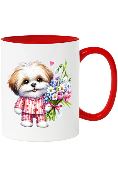 StoryGift Romania Cana Cu Un Catel Care Tine Un Buchet Cu Flori | Blanos | Ve...