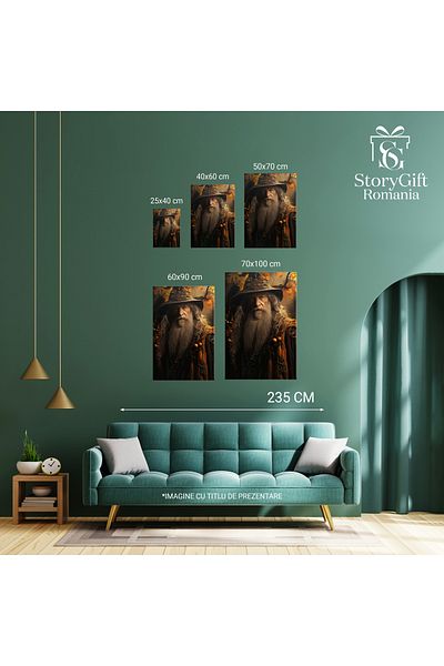 StoryGift Romania Tablou Canvas: Portret Barbat Batran In Costum Negru Cu Palarie De Vrajitor Barba Si Par Lung A