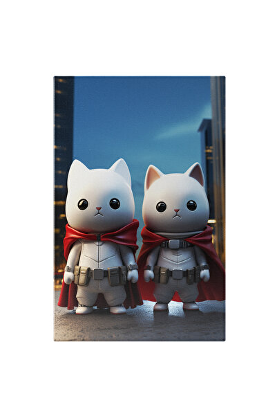 StoryGift Romania Tablou Canvas: Caracter Animat 2 Pisici Albe Cu Capă Roșie-...