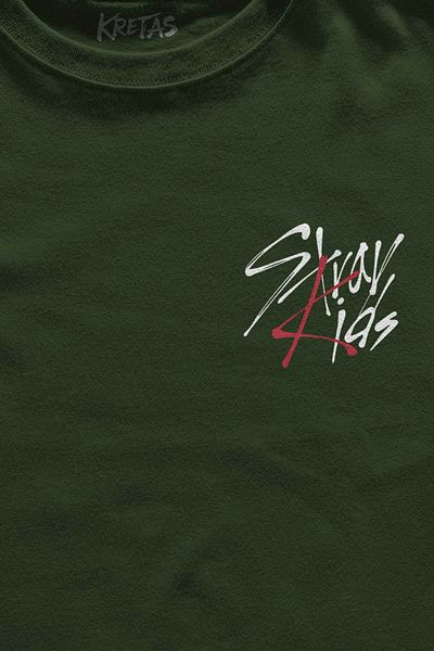 Kretas Μπλουζάκι Unisex Χακί Stray Kids Κορεάτικο μπλουζάκι με μίνιμαλ μπροστινό τύπωμα K-Pop