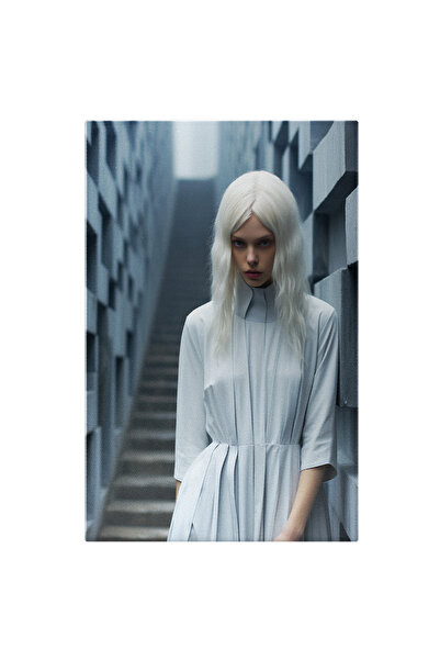 StoryGift Romania Canvas Painting: Female Portrait with White Hair in Futuris...