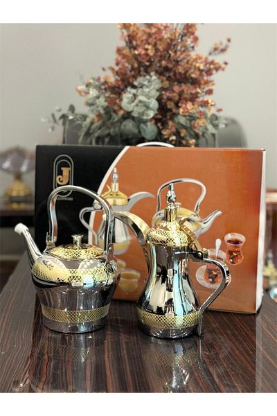 aljahwari طقم دلة وابريق لونين كبير